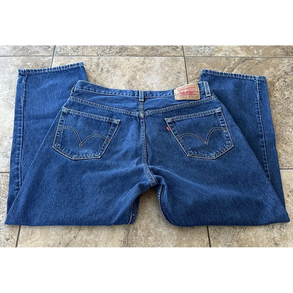 Levi's Jeans Men's 36x29 505 Regular Straight Dark Wash Blue Denim Fit 34X29 - Picture 5 of 8